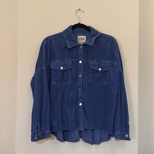 Zara Blue Corduroy Button Up Jacket with Pockets